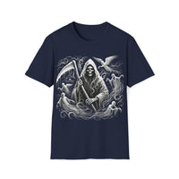 Macabre Threads Navy Soul Harvester – Grim Reaper Spirit T-Shirt