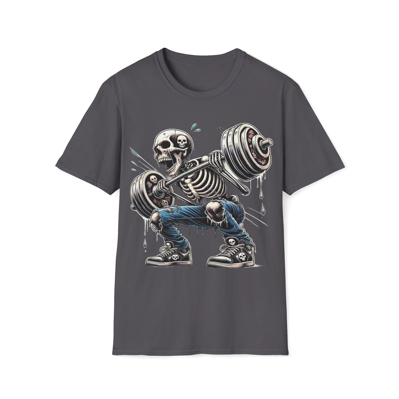Macabre Threads Charcoal Dead Weight - Skeleton Lifting Shirt for Gym Rats & Goth Lifters