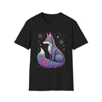 Macabre Threads Black Cosmic Fox T-Shirt – Mystical Neon Fox Graphic Tee