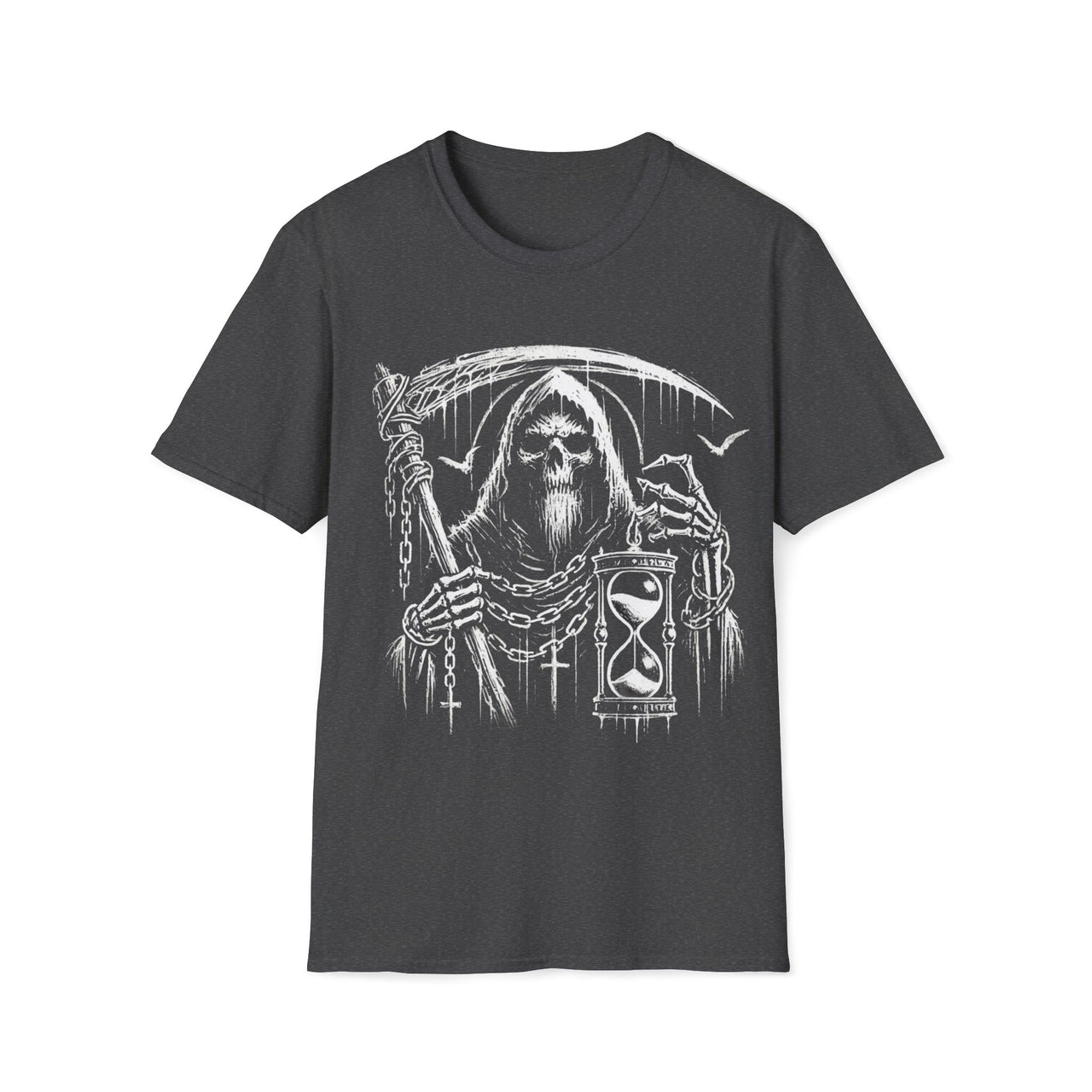 Macabre Threads Dark Heather Abyss Walker – Grim Reaper Hourglass T-Shirt