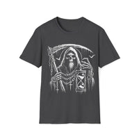 Macabre Threads Dark Heather Abyss Walker – Grim Reaper Hourglass T-Shirt