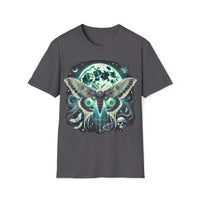 Macabre Threads Charcoal Lunar Mothrise – Gothic Moon Moth T-Shirt