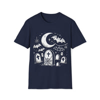 Macabre Threads Navy Starlit Rest T-Shirt – Gothic Graveyard Under the Moon