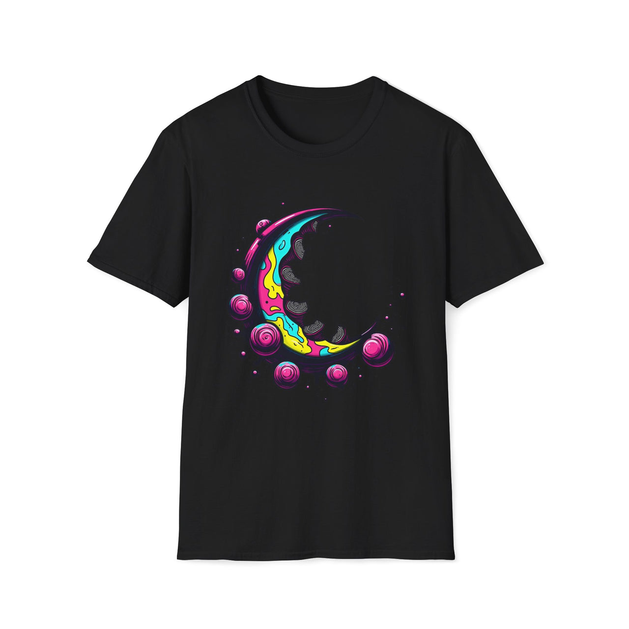 Macabre Threads Black Psychedelic Moon T-Shirt – Trippy Lunar Graphic Tee