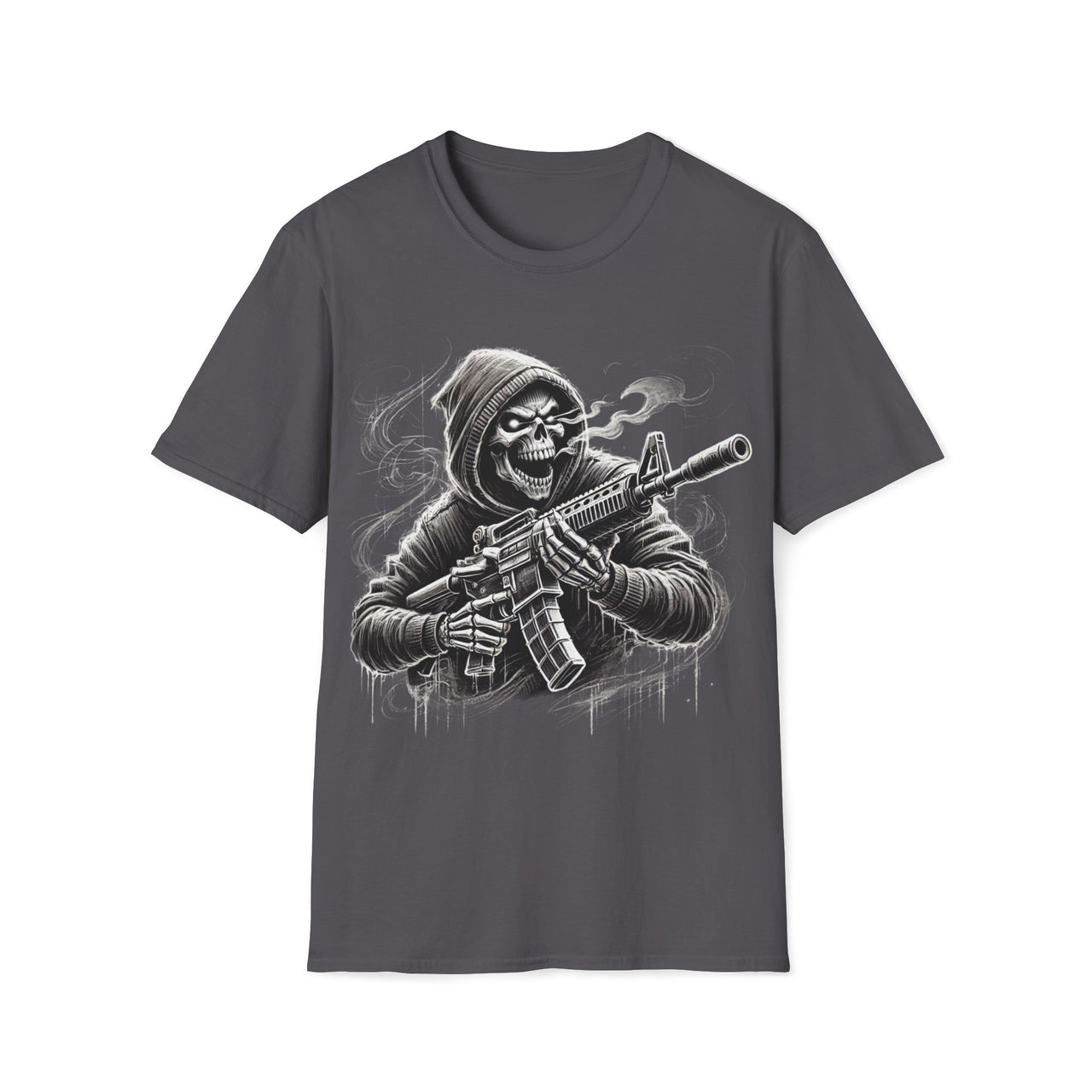 Macabre Threads Charcoal Grim Vigilante – Grim Reaper Rifle T-Shirt