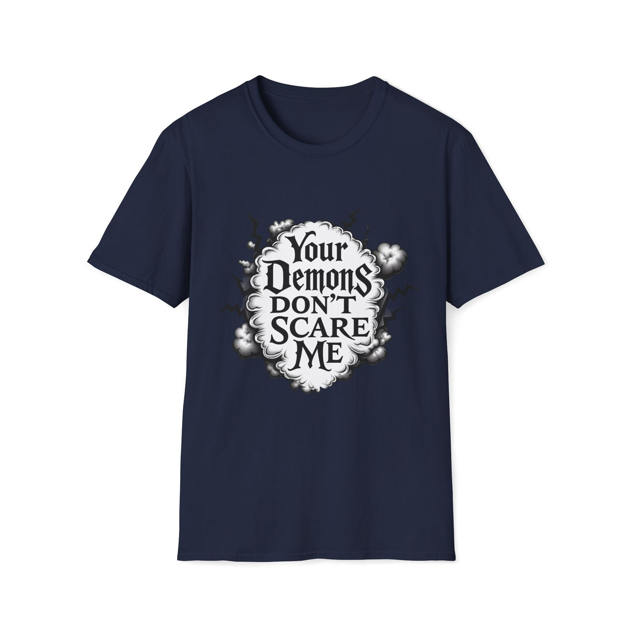 Macabre Threads Navy Gothic Resolve T-Shirt – Your Demons Don’t Scare Me Tee