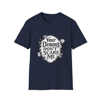 Macabre Threads Navy Gothic Resolve T-Shirt – Your Demons Don’t Scare Me Tee