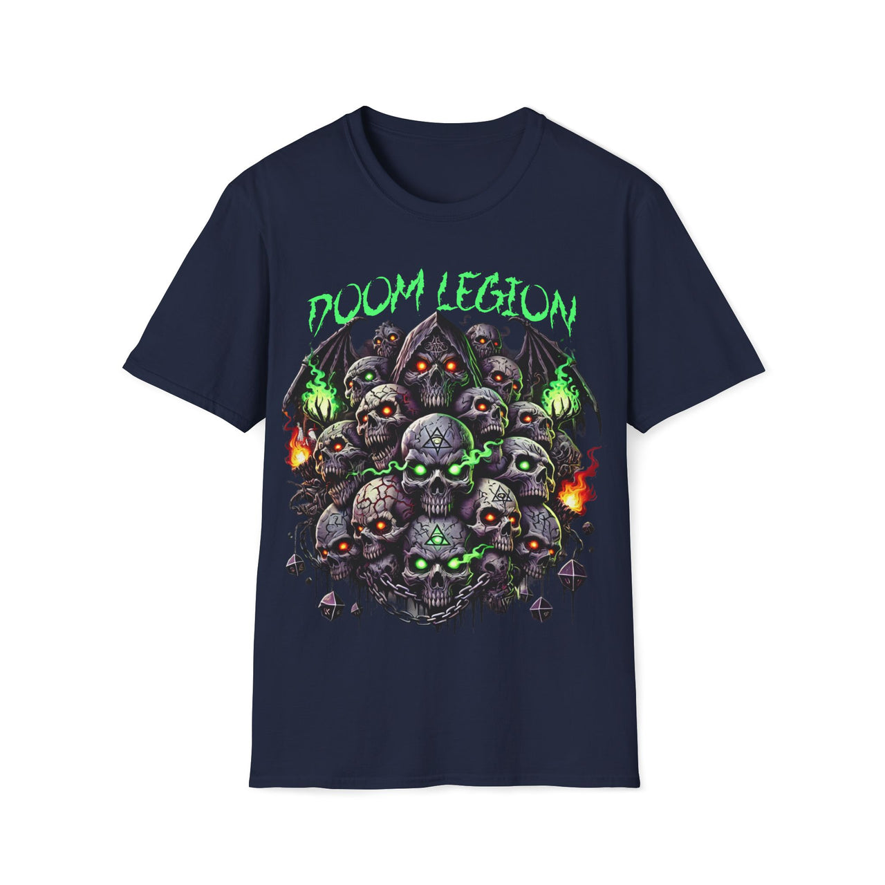 Macabre Threads Navy Doom Legion – Pile of Skulls Shirt