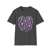 Macabre Threads Dark Heather Grim Blooms – Skull Flower T-Shirt