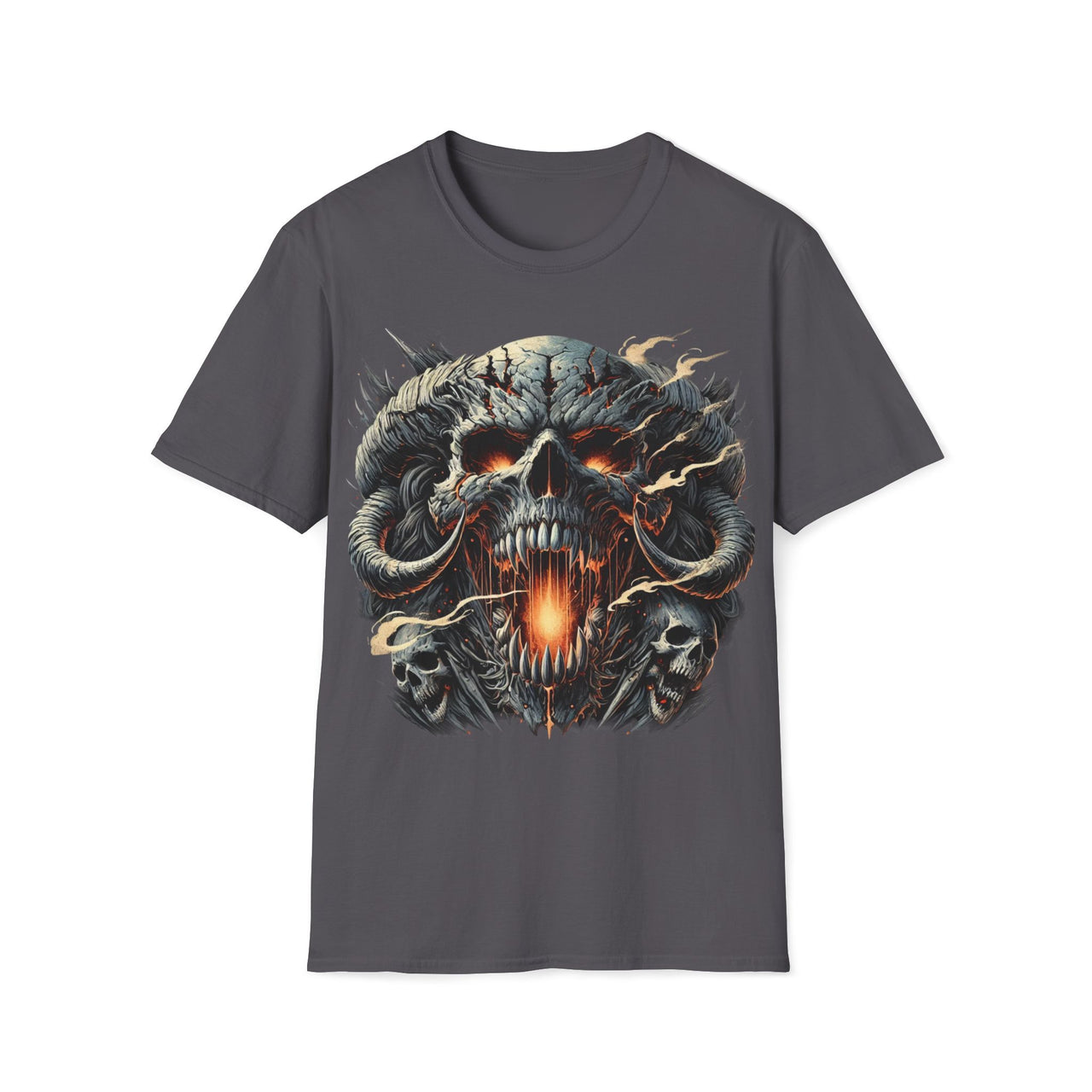Macabre Threads Charcoal Infernal Maw – Fiery Skull T-Shirt