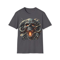 Macabre Threads Charcoal Infernal Maw – Fiery Skull T-Shirt