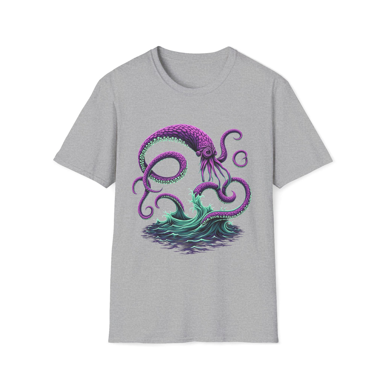 Macabre Threads Sport Grey Eldritch Surge T-Shirt – Deep Sea Monster Gothic Design