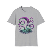 Macabre Threads Sport Grey Eldritch Surge T-Shirt – Deep Sea Monster Gothic Design