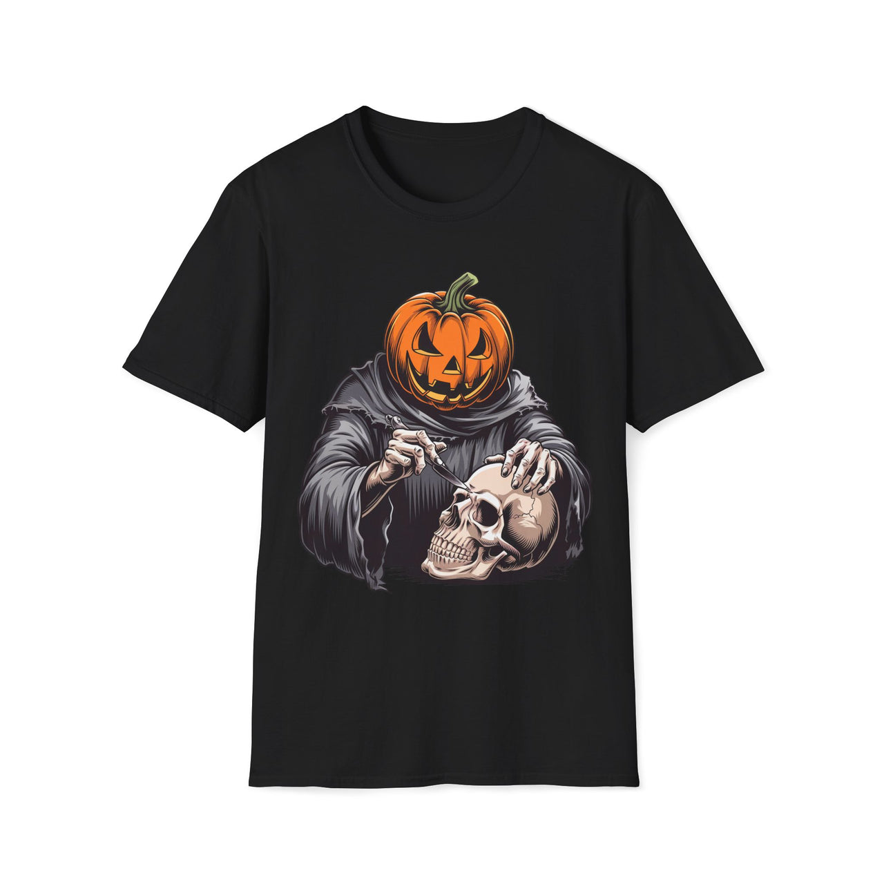 Macabre Threads Black Pumpkin Head T-Shirt – Creepy Halloween Skull Tee