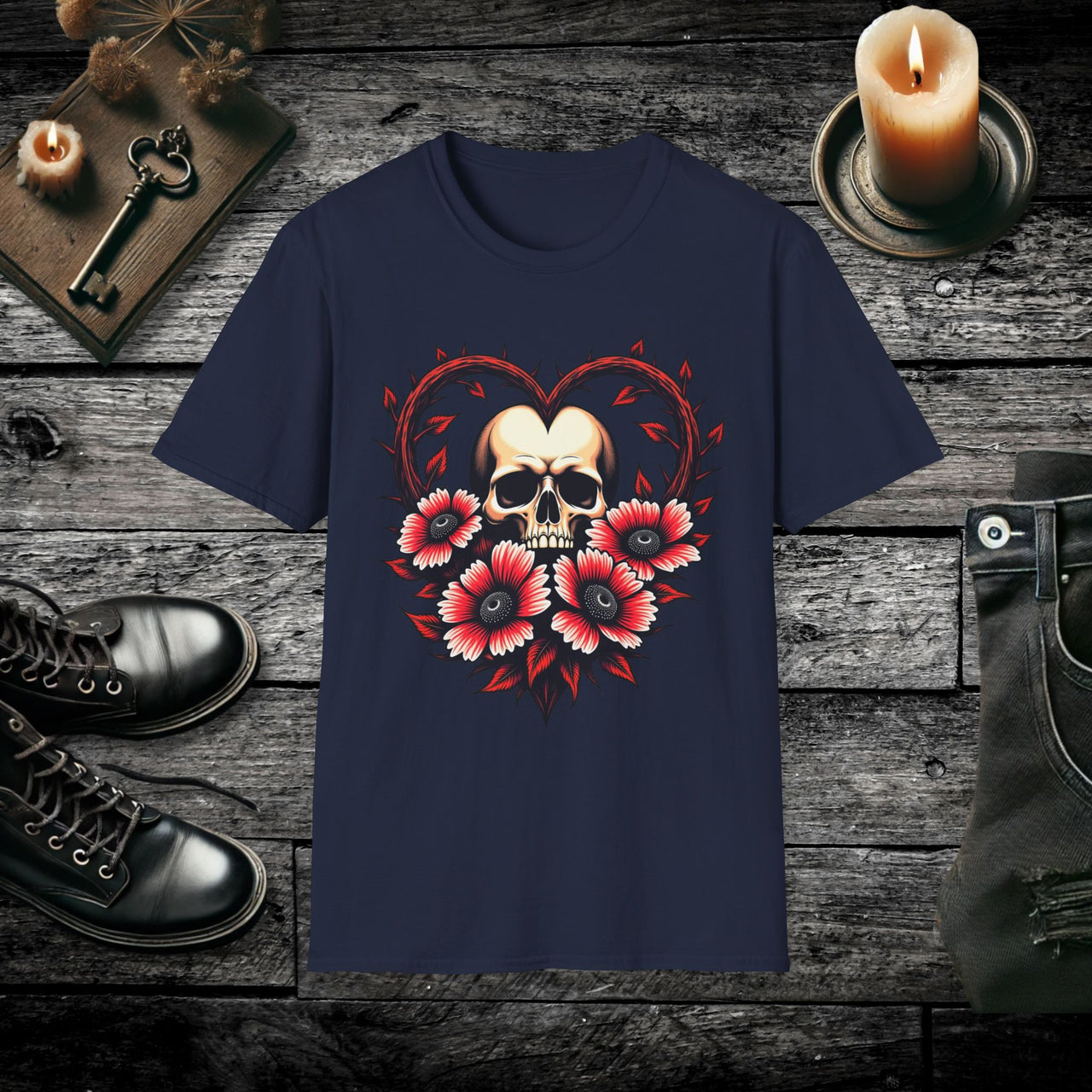 Gothic Bloom Romantic Skull T Shirt – Dark Floral Gothic Tee