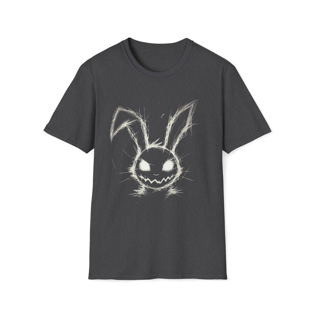 Macabre Threads Dark Heather Wicked Hare T-Shirt – Gothic Sketch Bunny Design