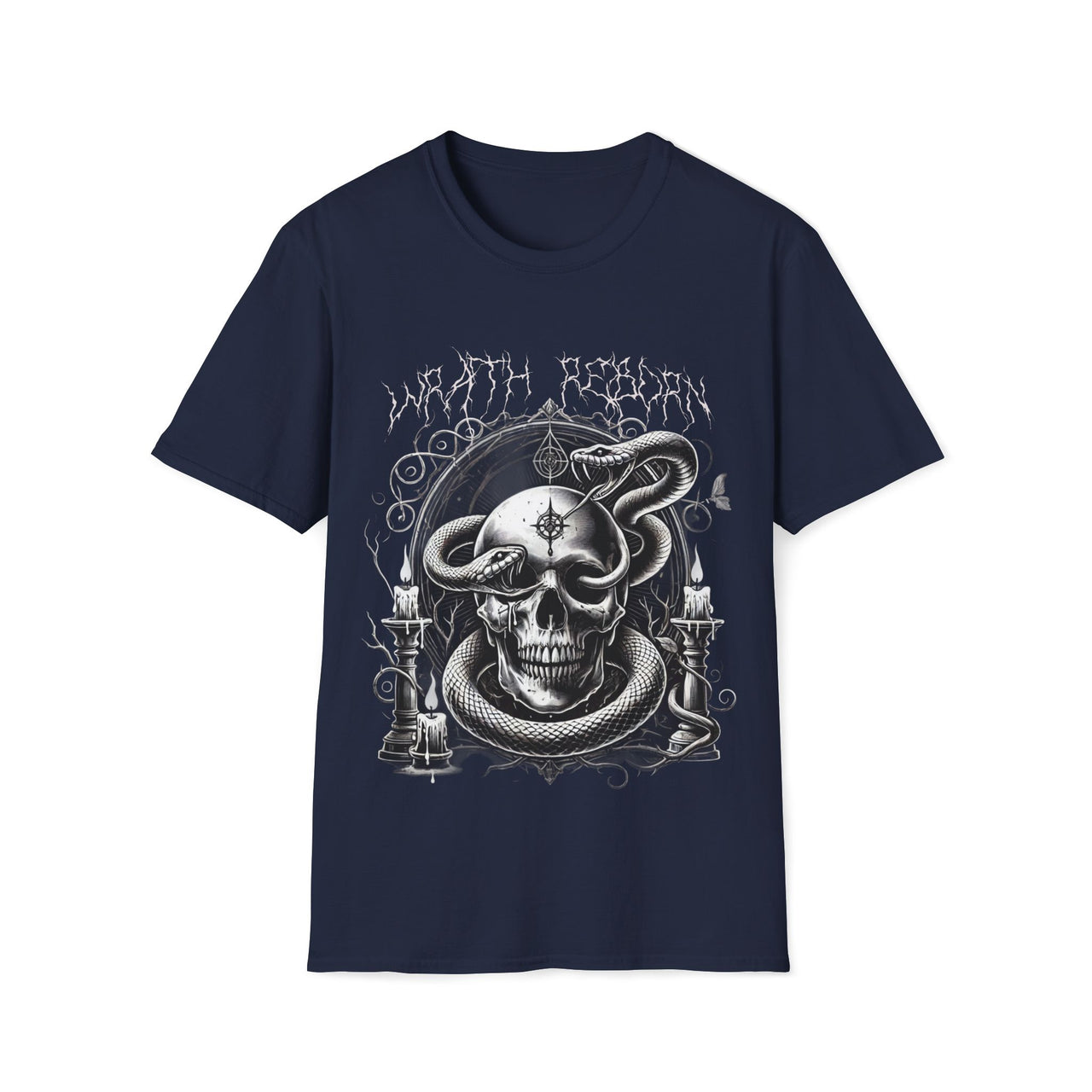 Macabre Threads Navy Wrath Reborn – Occult Skull Shirt