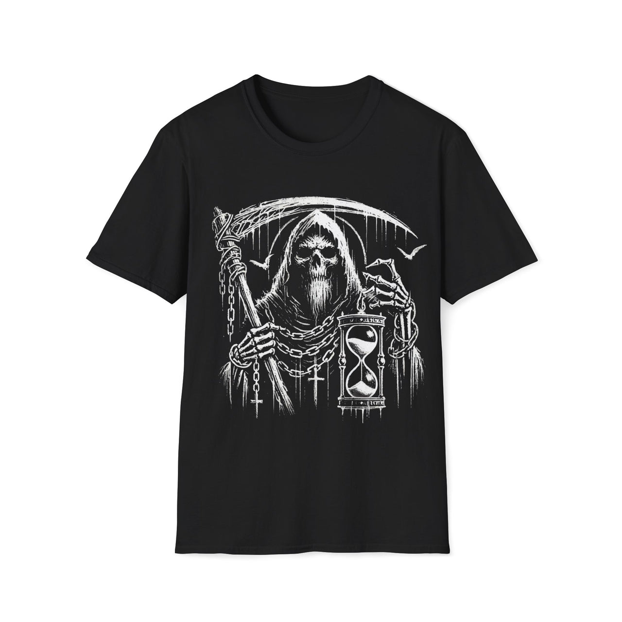 Macabre Threads Black Abyss Walker – Grim Reaper Hourglass T-Shirt