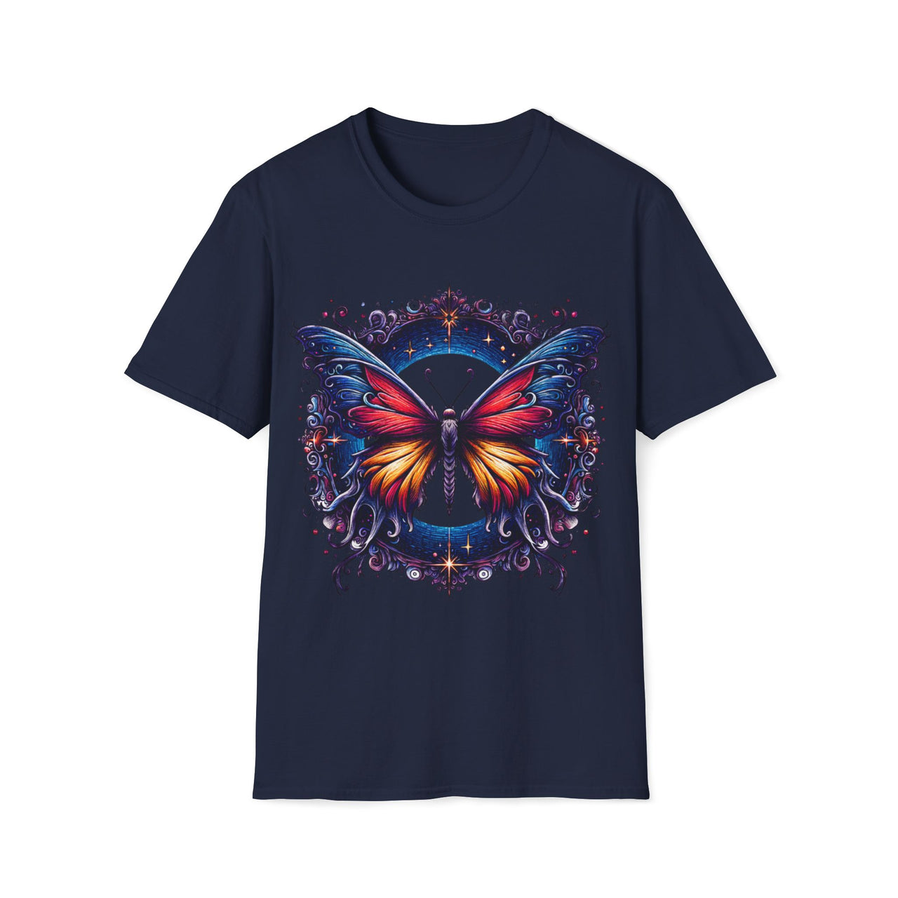 Macabre Threads Navy Ethereal Wings – Cosmic Butterfly T-Shirt