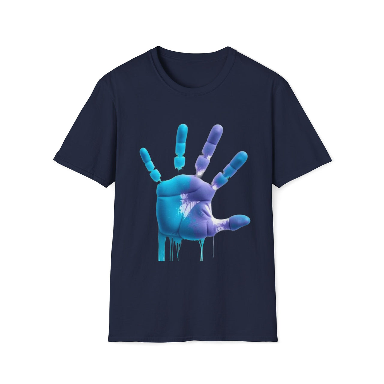 Macabre Threads Navy Liquid Impression T-Shirt – Dripping Robotic Handprint Tee