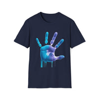 Macabre Threads Navy Liquid Impression T-Shirt – Dripping Robotic Handprint Tee