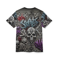 Macabre Threads Graffiti Requiem All-Over Print T-Shirt – Urban Gothic Street Art Tee