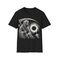 Macabre Threads Black Cosmic Descent – Grim Reaper Black Hole T-Shirt