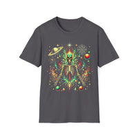 Macabre Threads Charcoal Stellar Revenant T-Shirt – Cosmic Skeleton Fire Design