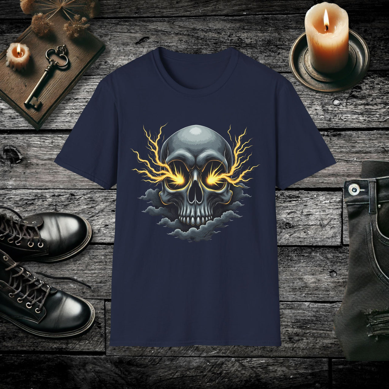 Storm Skull Electric Skull T Shirt – Gothic Lightning Tee