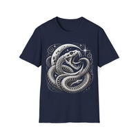 Macabre Threads Navy Lunar Coil – Gothic Moon Serpent T-Shirt