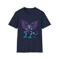 Macabre Threads Navy Psychedelic Gargoyle T-Shirt – Neon Gothic Creature Design