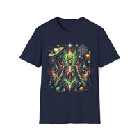 Macabre Threads Navy Stellar Revenant T-Shirt – Cosmic Skeleton Fire Design