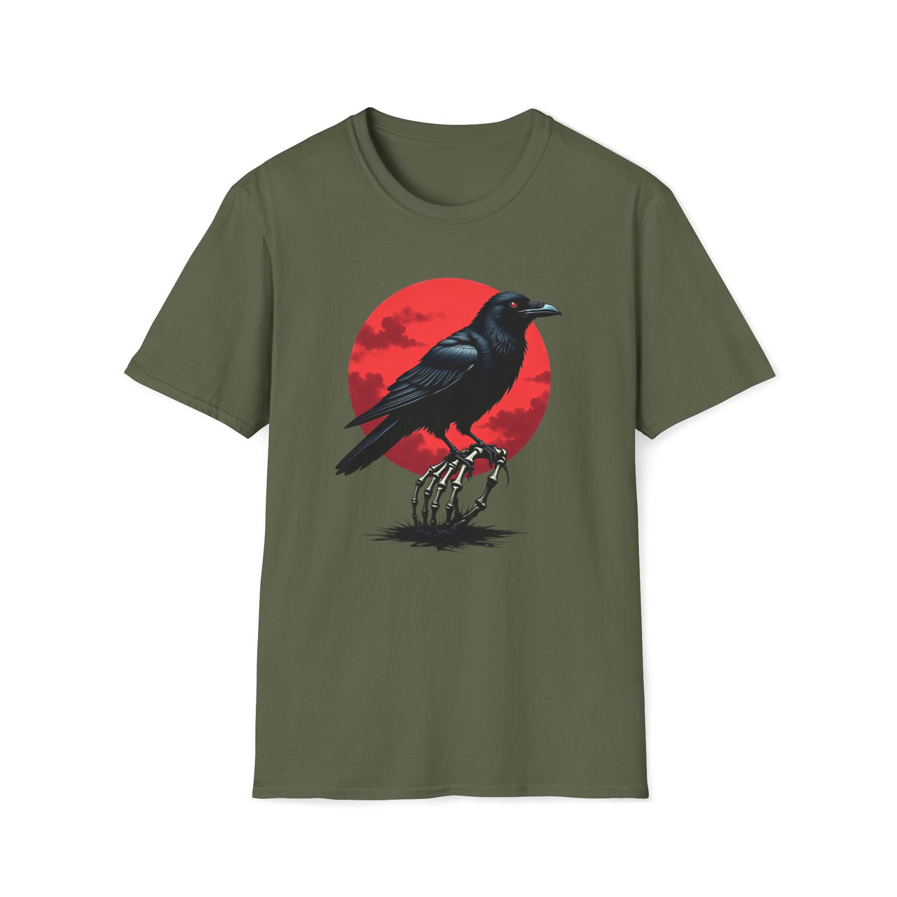 Macabre Threads Raven Twilight T-Shirt – Gothic Raven and Red Moon Graphic Tee