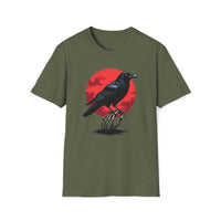Macabre Threads Raven Twilight T-Shirt – Gothic Raven and Red Moon Graphic Tee