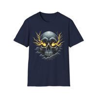 Macabre Threads Navy Storm Skull Electric Skull T Shirt – Gothic Lightning Tee