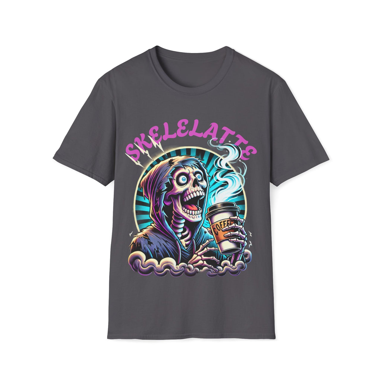 Macabre Threads Charcoal Skelelatte T-Shirt – Gothic Coffee Skeleton Tee