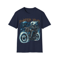 Macabre Threads Navy Phantom Rider – Skeleton Motorcycle Shirt