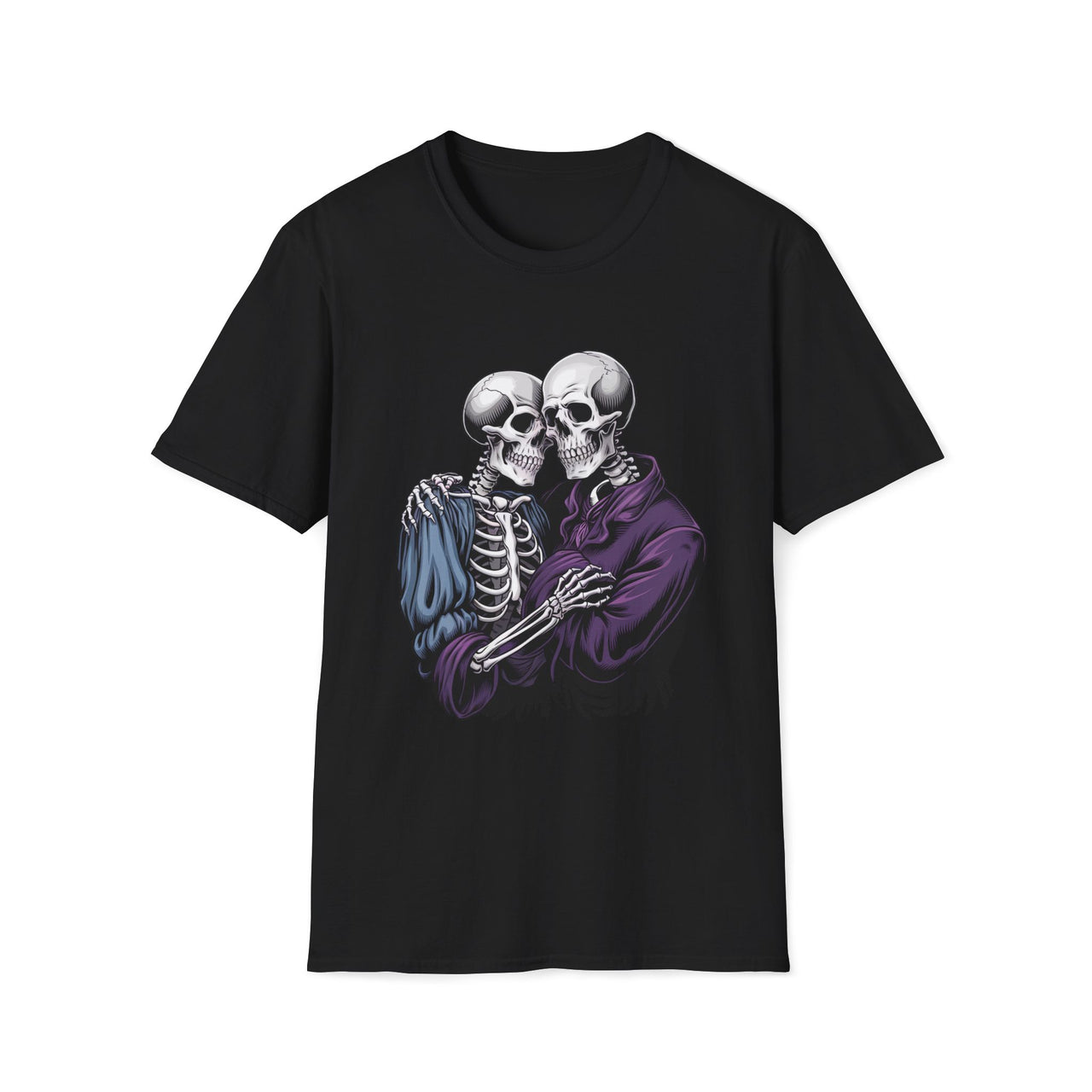 Macabre Threads Black Eternal Embrace T-Shirt – Gothic Skeleton Love Tee
