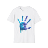 Macabre Threads White Liquid Impression T-Shirt – Dripping Robotic Handprint Tee