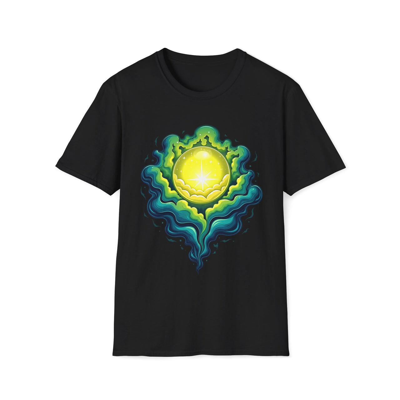 Macabre Threads Black Orb Glow T-Shirt – Gothic Luminous Orb Graphic Tee