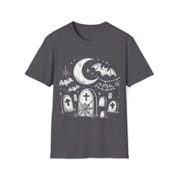 Macabre Threads Charcoal Starlit Rest T-Shirt – Gothic Graveyard Under the Moon