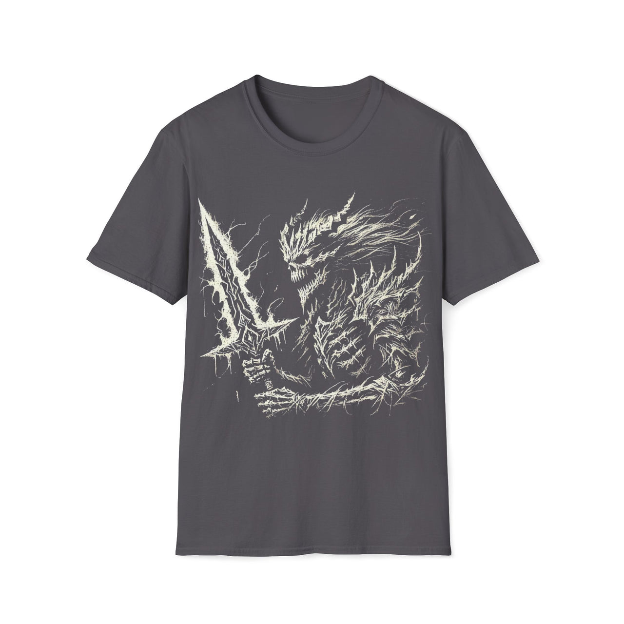 Macabre Threads Charcoal Shadowforge Warlord T-Shirt – Gothic Warrior Sketch Design