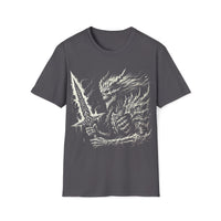 Macabre Threads Charcoal Shadowforge Warlord T-Shirt – Gothic Warrior Sketch Design