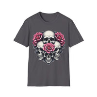 Macabre Threads Charcoal Fractal Fusion – Floral Skull Shirt