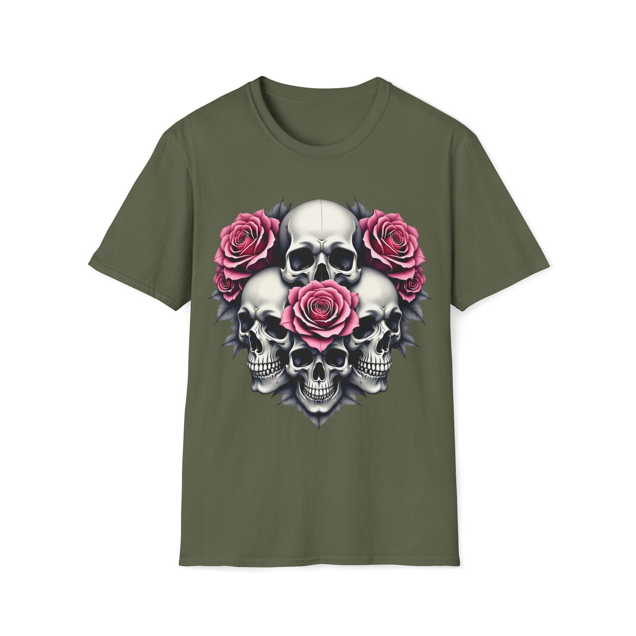 Macabre Threads Fractal Fusion – Floral Skull Shirt