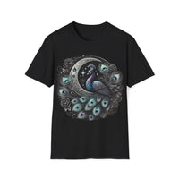Macabre Threads Black Gilded Nocturn – Gothic Peacock Moon T-Shirt