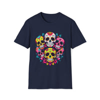 Macabre Threads Navy Candy Skulls Sugar Skull T Shirt – Día de los Muertos Graphic Tee