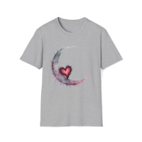 Macabre Threads Sport Grey Mystic Moon – Gothic Crescent Heart T-Shirt