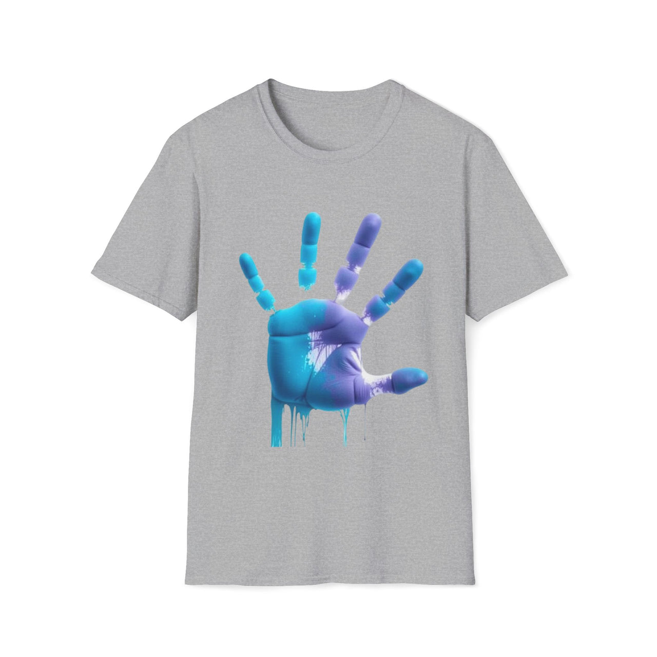 Macabre Threads Sport Grey Liquid Impression T-Shirt – Dripping Robotic Handprint Tee