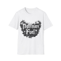 Macabre Threads White Nightmare Fuel T-Shirt – Gothic Skull Graphic Tee